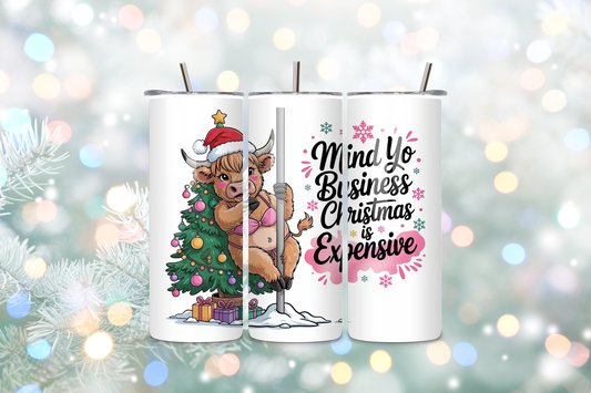 Mind Yo Business Christmas Is Expensive 20oz Handmade Tumbler with Straw & Random Straw Topper