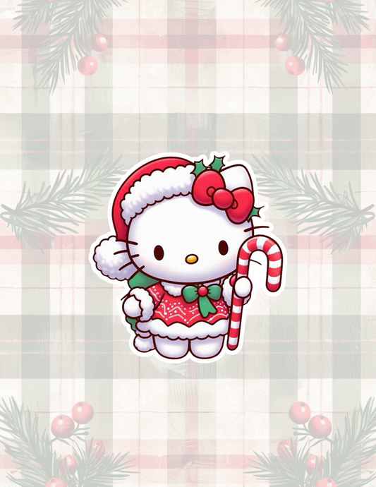 Christmas Kitty Candycane  Sticker