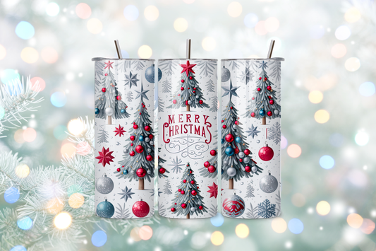 Merry Christmas Tree 20oz Handmade Tumbler with Straw & Random Straw Topper