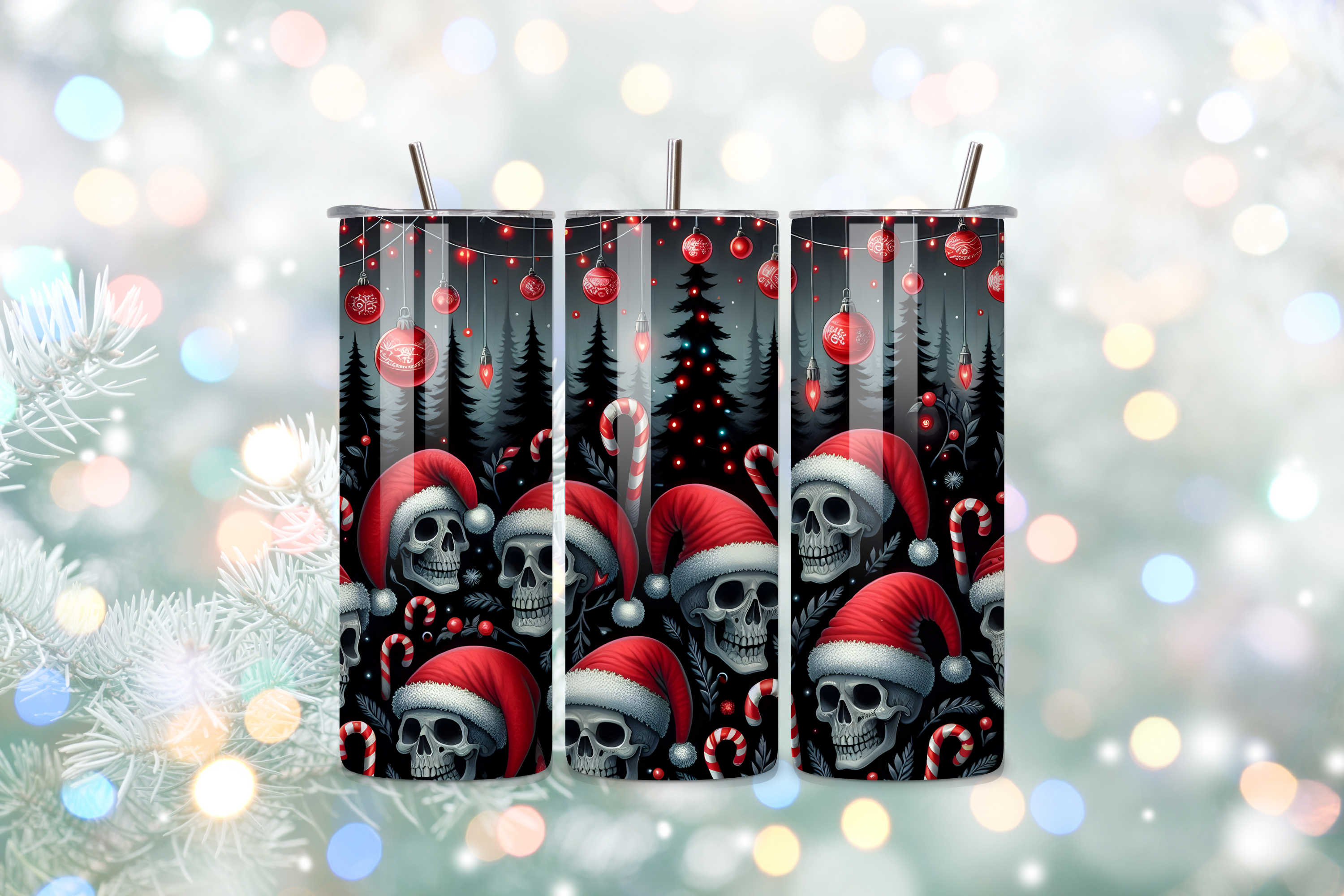 Gothic Christmas 20oz Handmade Tumbler with Straw & Random Straw Topper