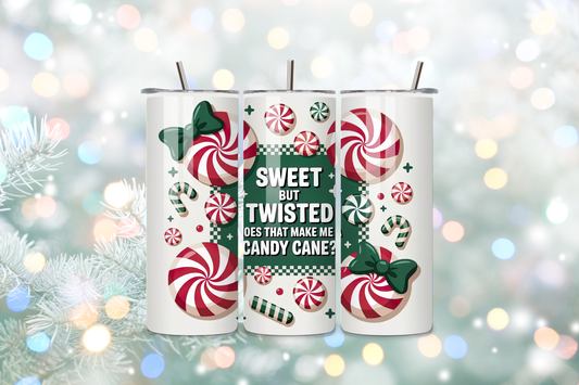 Sweet But Twisted Candy Cane 20oz Handmade Tumbler with Straw & Random Straw Topper