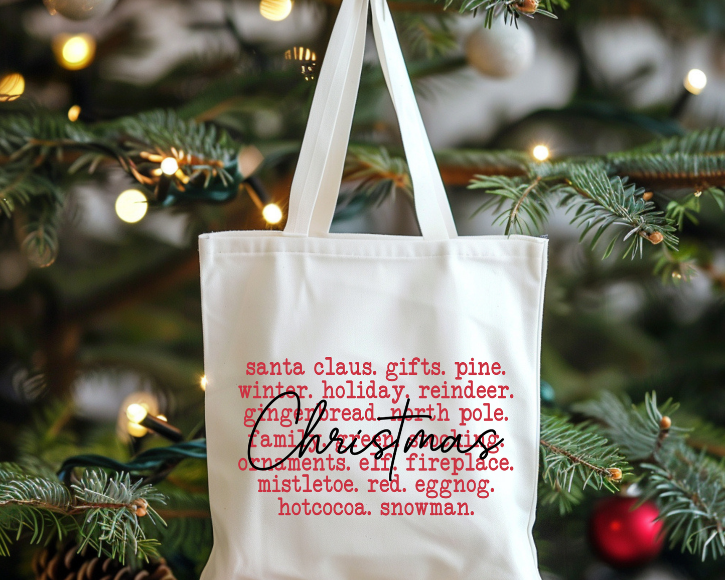 Christmas Words Handmade Holiday Tote Bag
