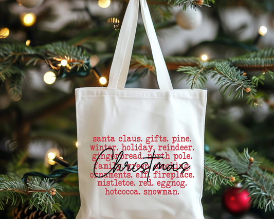 Christmas Words Handmade Holiday Tote Bag