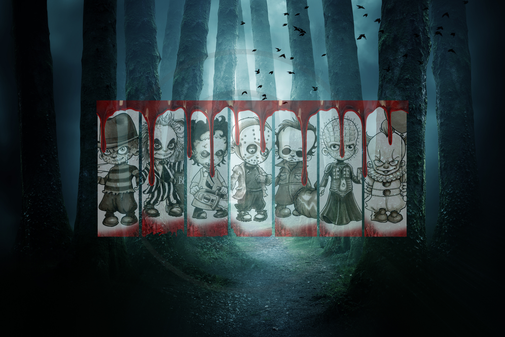Chibi Horror Villains 16 oz Frosted Glass Cup with Bamboo Lid & Straw