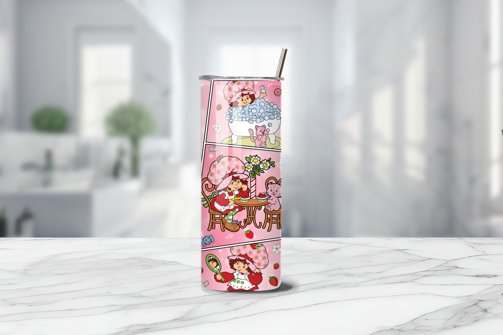 Strawberry Sweetheart 20oz Handmade Tumbler with Straw & Random Straw Topper