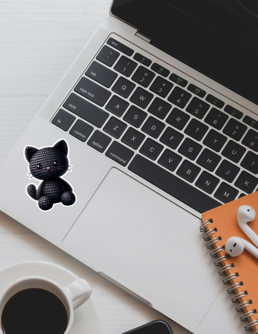 Adorable Crochet Black Cat Kawaii Sticker