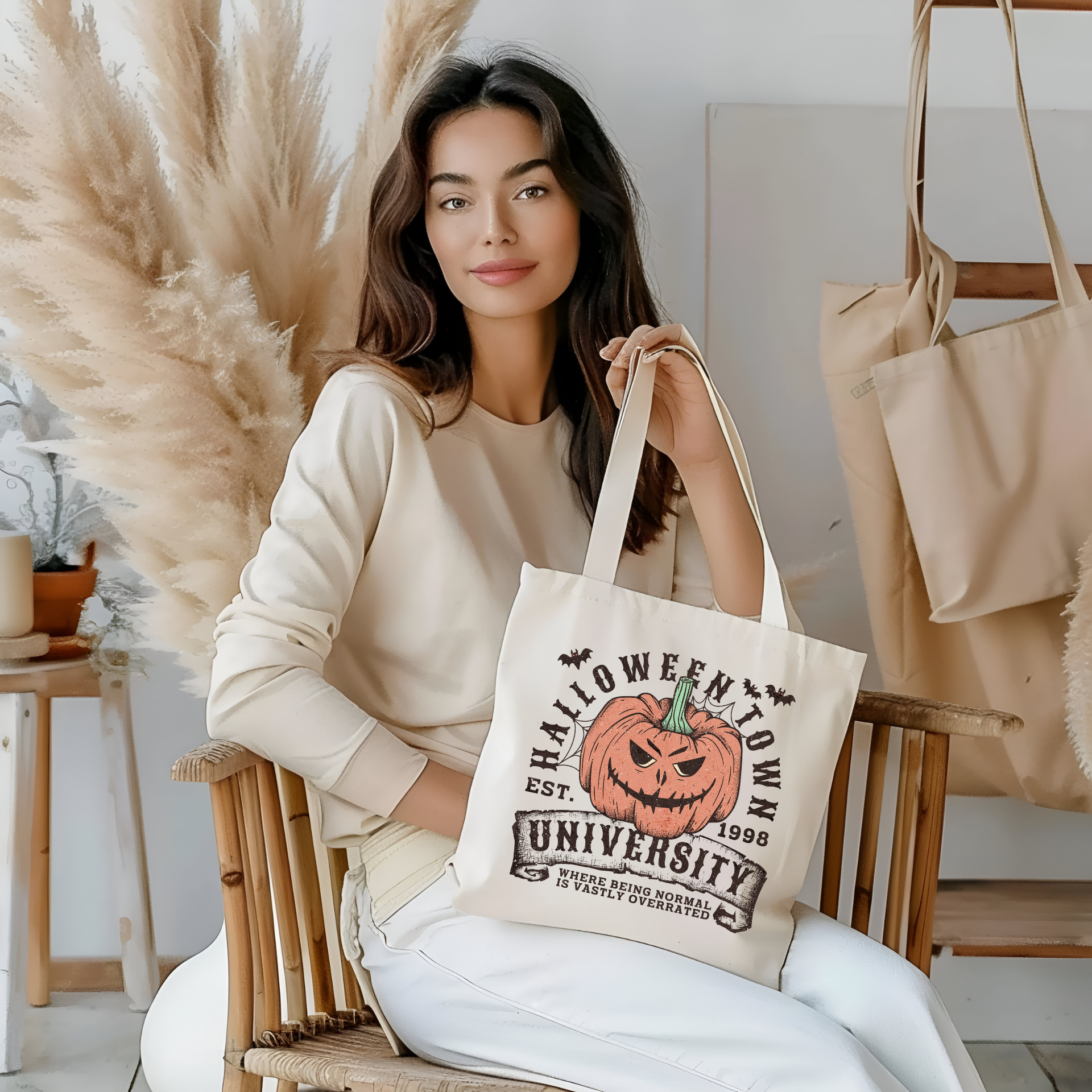 Halloweentown University Tote Bag – Spooky Pumpkin Canvas Bag