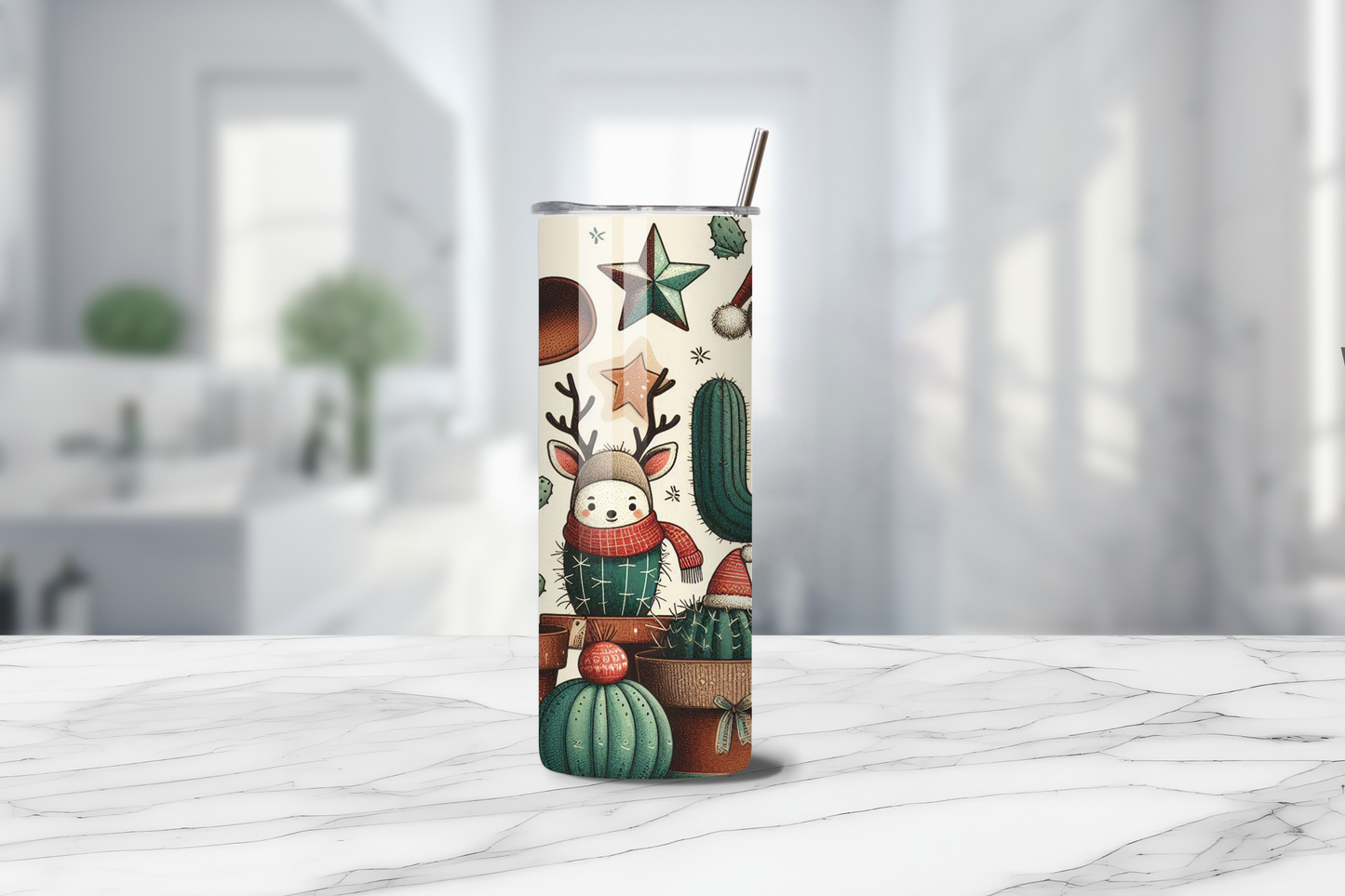 Cowboy Christmas Cactus 20oz Handmade Tumbler with Straw & Random Straw Topper