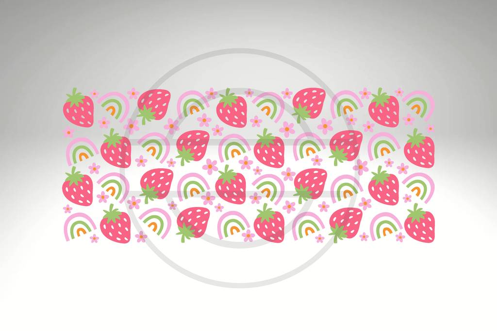 Cute Strawberry & Rainbow 16 oz Frosted Glass Cup with Bamboo Lid & Straw