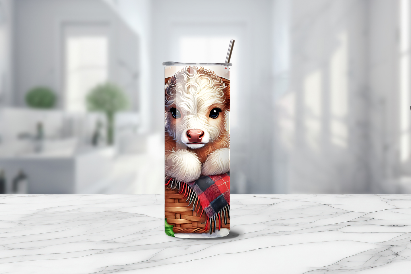 Christmas Highland Cow 20oz Handmade Tumbler with Straw & Random Straw Topper