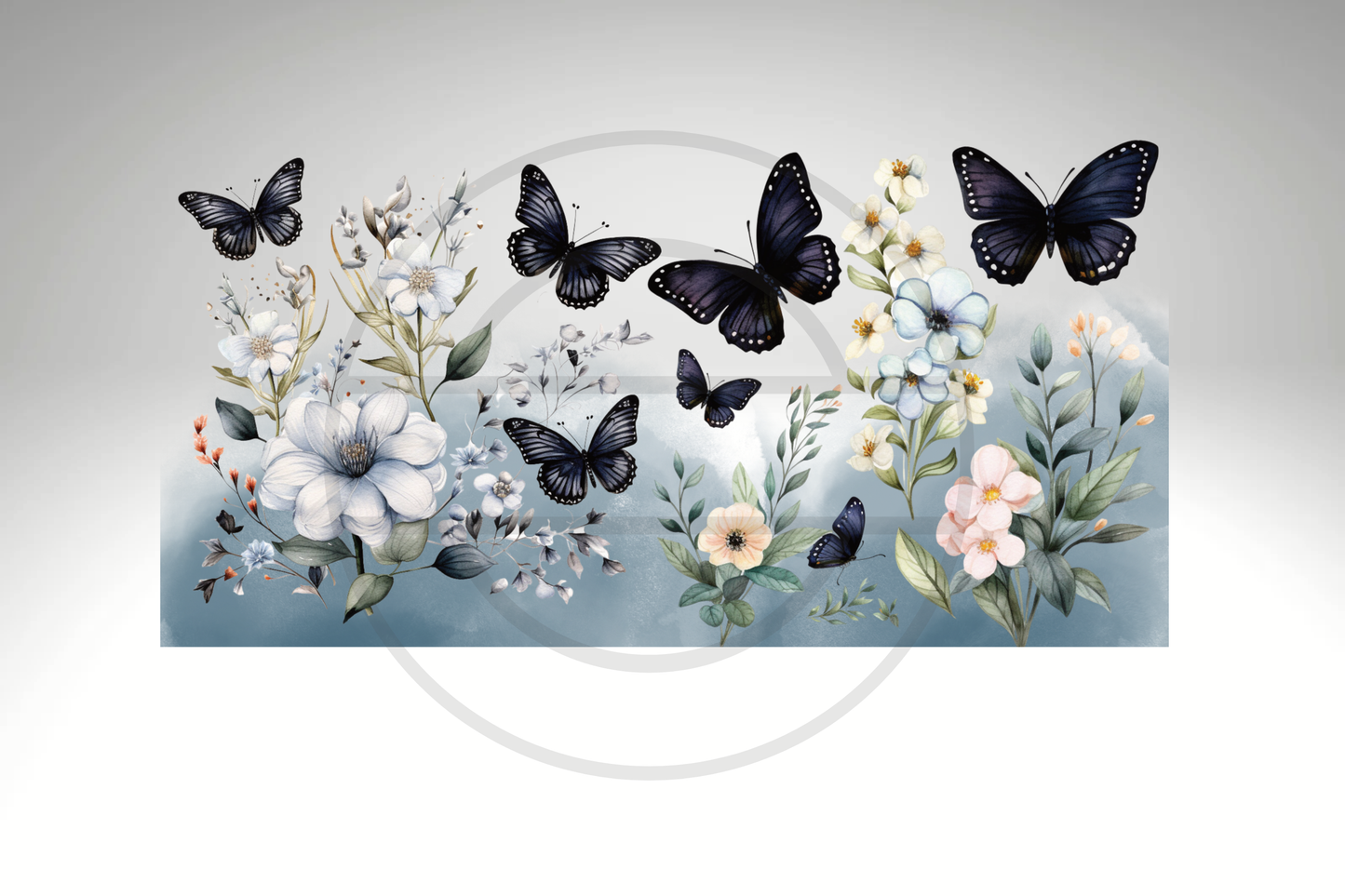 Elegant Floral and Butterfly Design 16 oz Frosted Glass Cup with Bamboo Lid and Straw