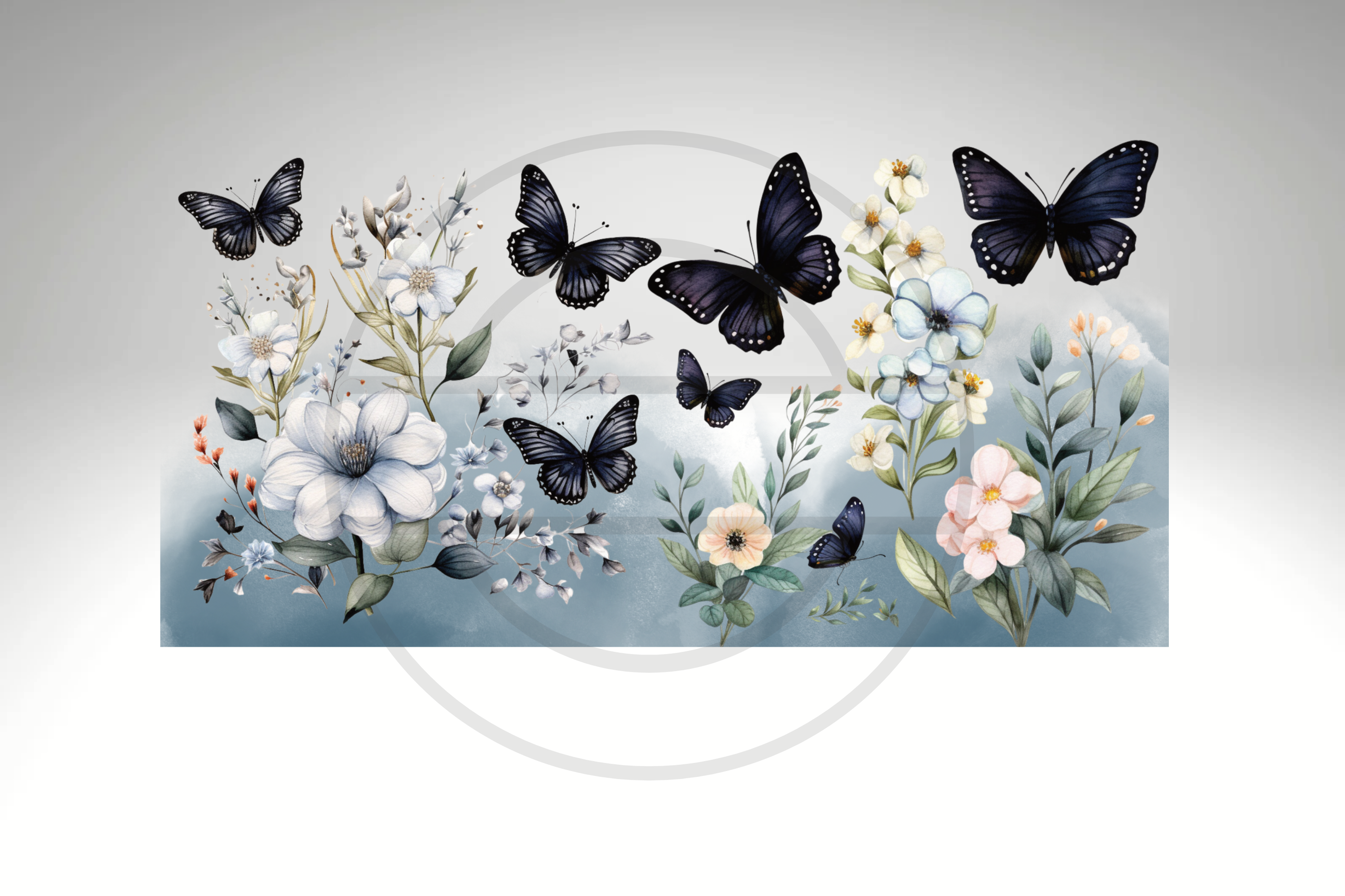 Elegant Floral and Butterfly Design 16 oz Frosted Glass Cup with Bamboo Lid and Straw