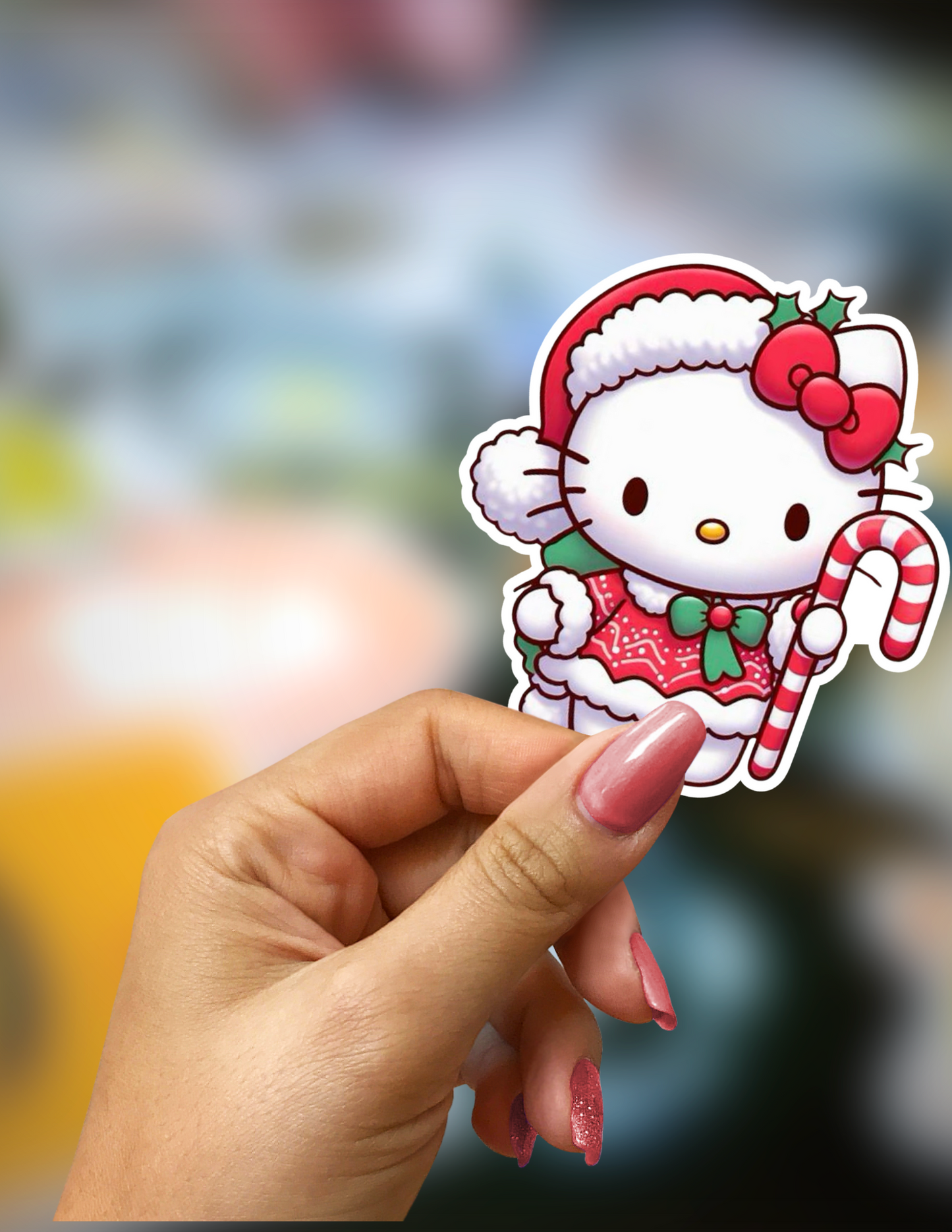 Christmas Kitty Candycane  Sticker