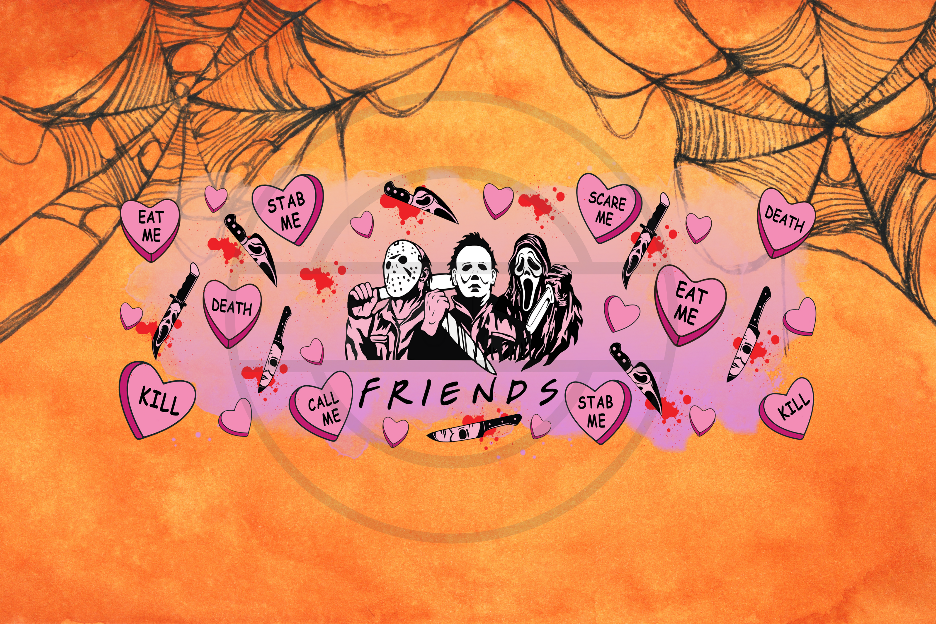 Horror Friends and Valentine’s Day Design 16 oz Frosted Glass Cup with Bamboo Lid and Straw