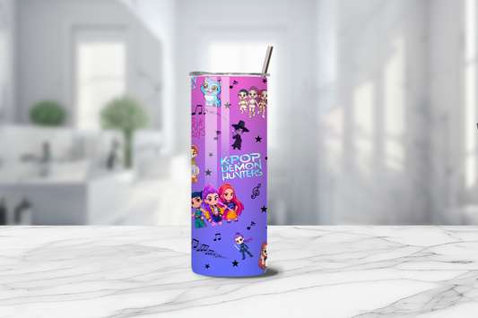 K-Pop Collab Edition 20oz Handmade Tumbler with Straw & Random Straw Topper Soda Pop, Huntrix, Saja Boys, and K-Pop Demon Hunters