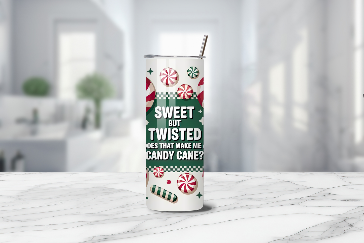 Sweet But Twisted Candy Cane 20oz Handmade Tumbler with Straw & Random Straw Topper