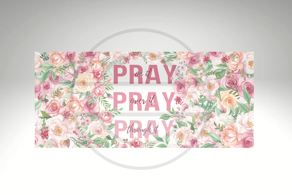 Floral "Pray On It, Over It, Through It" 16 oz Frosted Glass Cup with Bamboo Lid & Straw