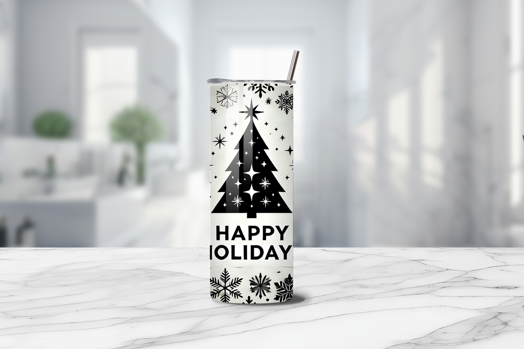Happy Holidays 20oz Handmade Tumbler with Straw & Random Straw Topper