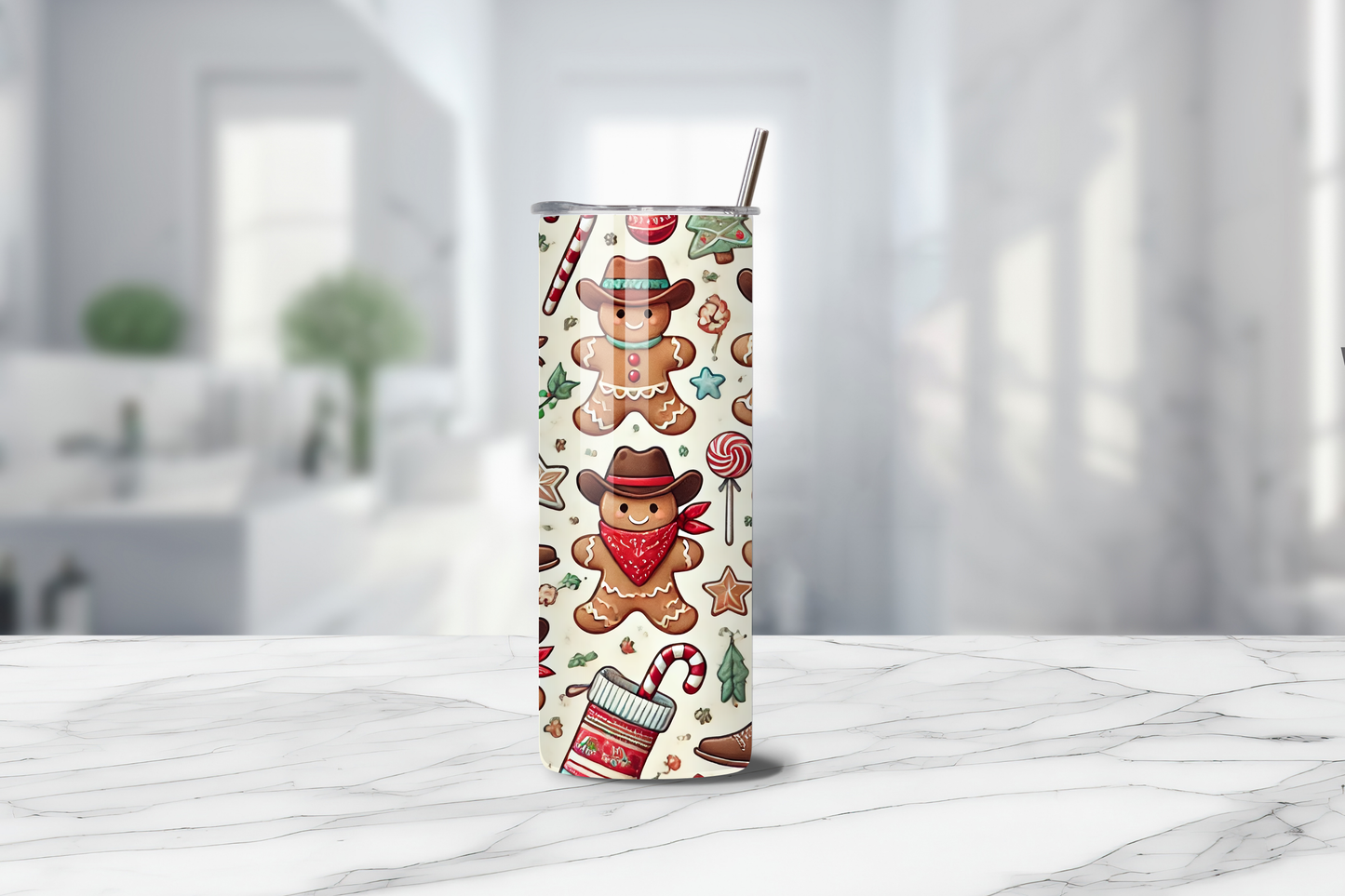 Cowboy Gingerbread 20oz Handmade Tumbler with Straw & Random Straw Topper