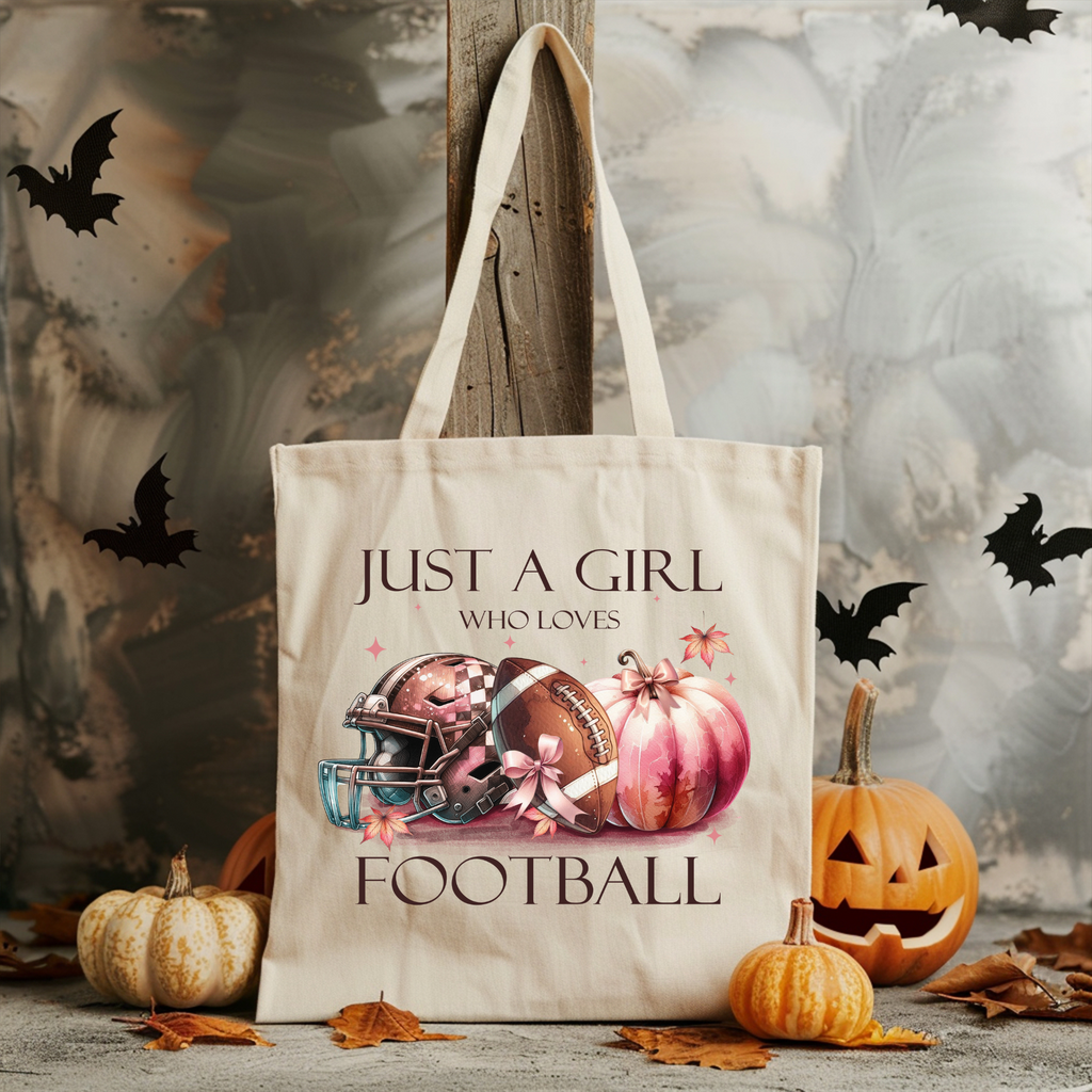 Just a Girl Who Loves Football Tote Bag – Fall Sports Canvas Bag