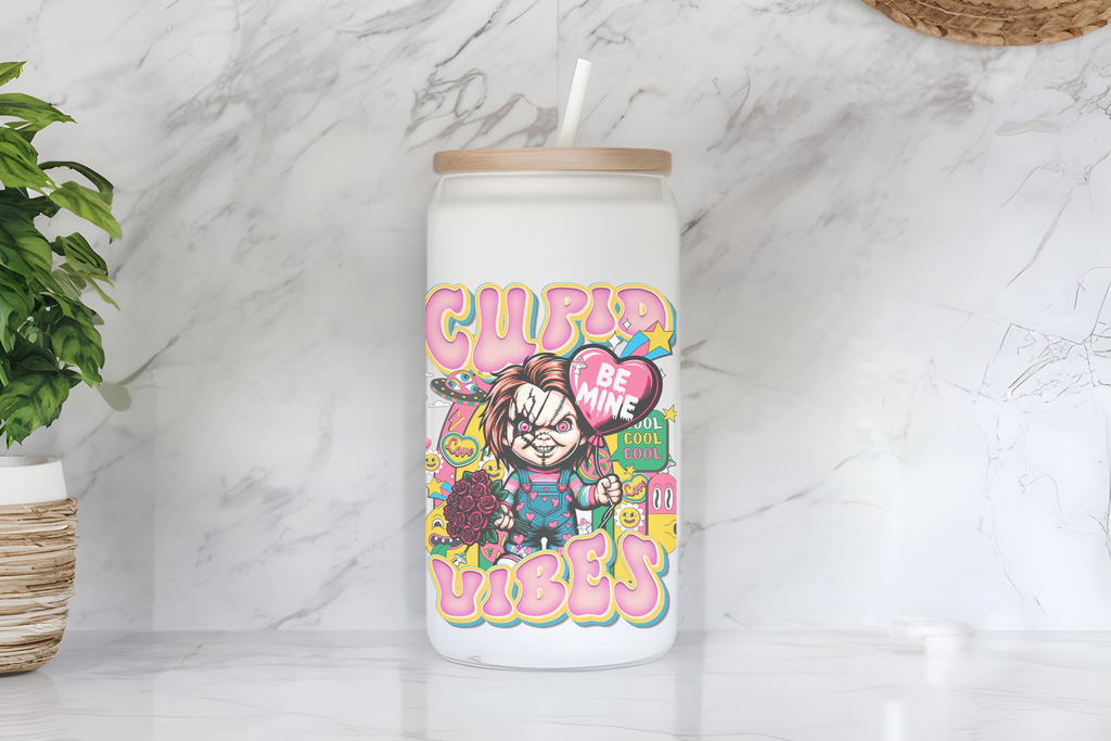 Chucky  Cupid Vibes and Love Frosted Glass Cup