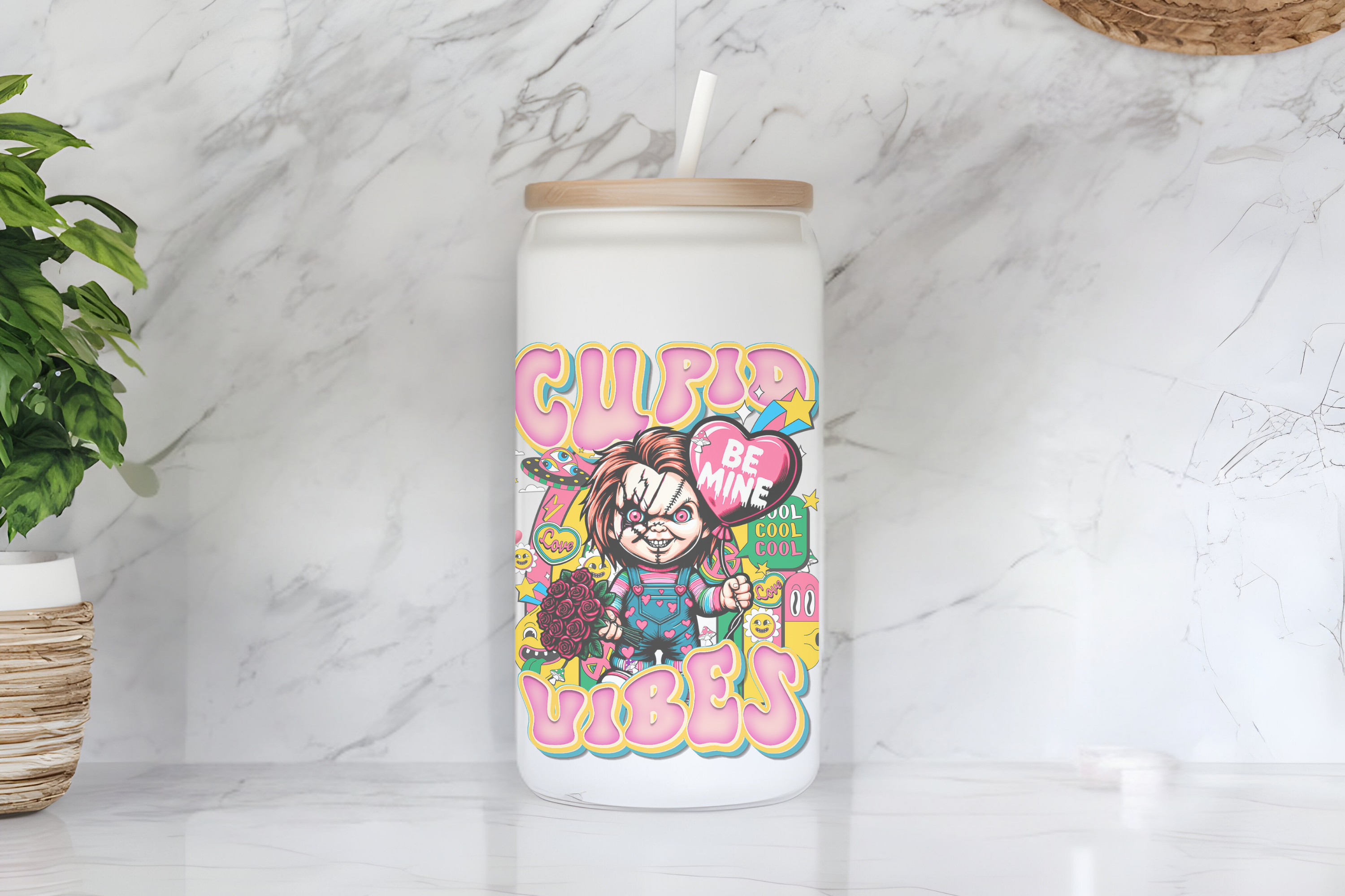 Chucky  Cupid Vibes and Love Frosted Glass Cup