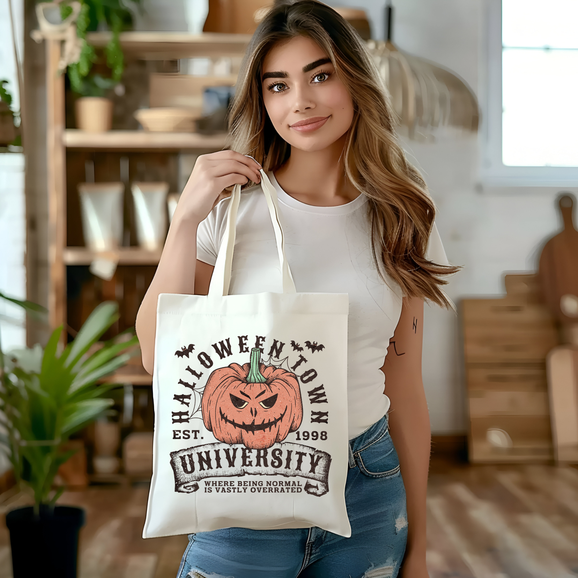 Halloweentown University Tote Bag – Spooky Pumpkin Canvas Bag