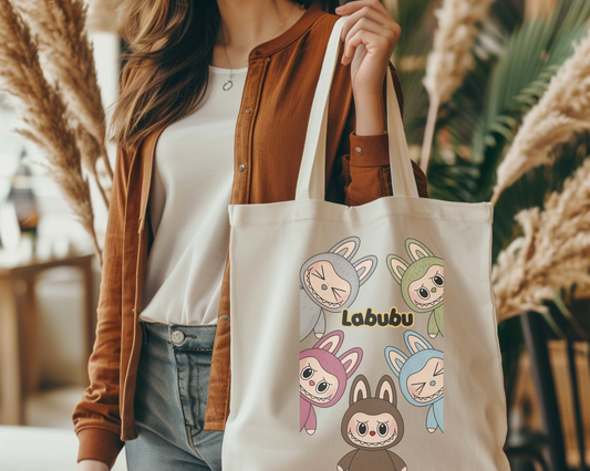 Labubu Character Faces Tote Bag – 14x16 Canvas