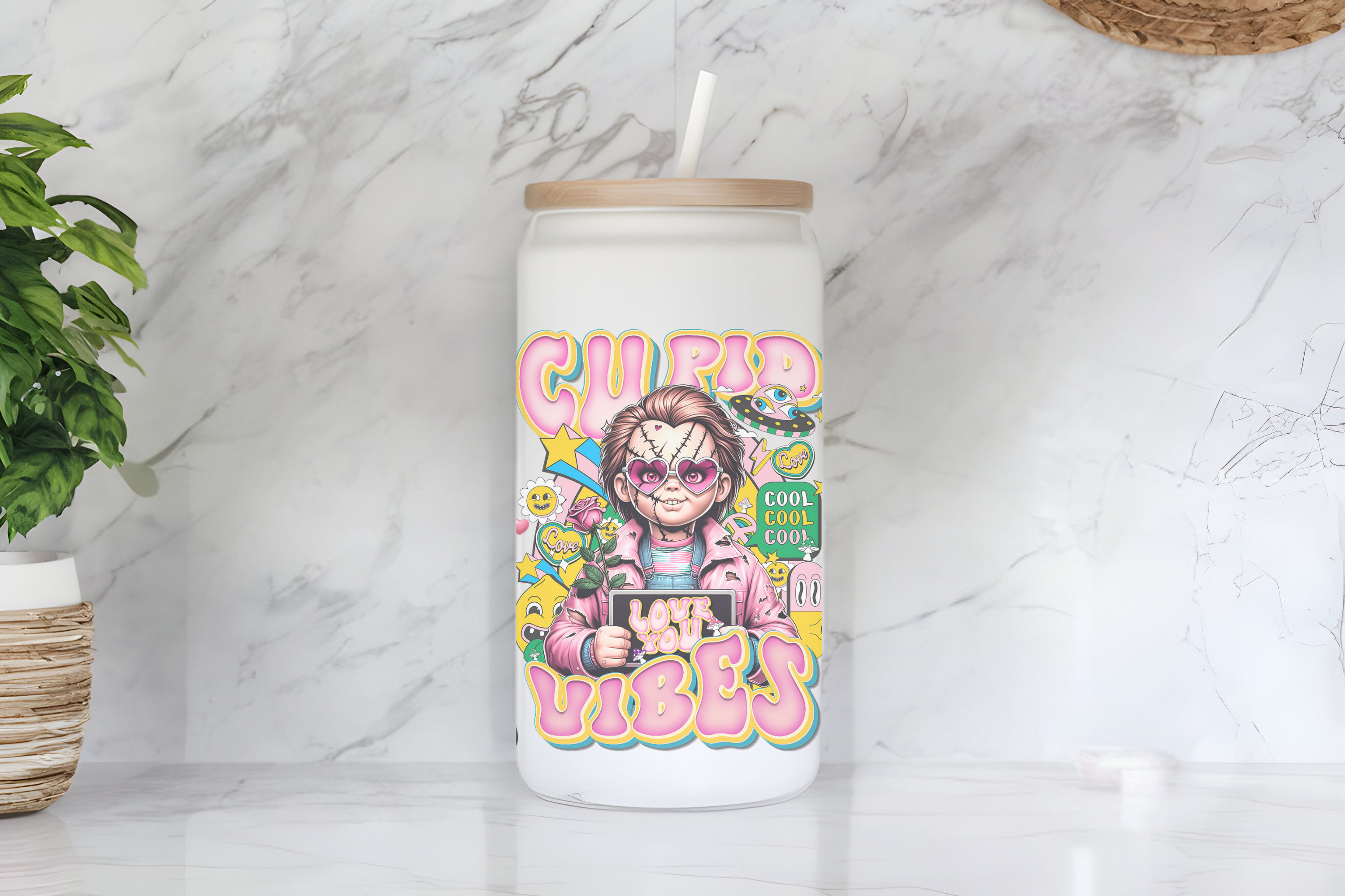 Chucky  Cupid Vibes and Love Frosted Glass Cup