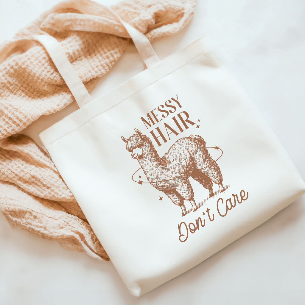 “Messy Hair, Don’t Care” Alpaca Tote Bag – Fun and Stylish Everyday Tote