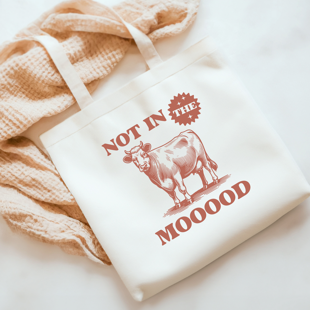 “Not in the Mooood” Cow  Tote Bag – Funny Animal-Themed Tote