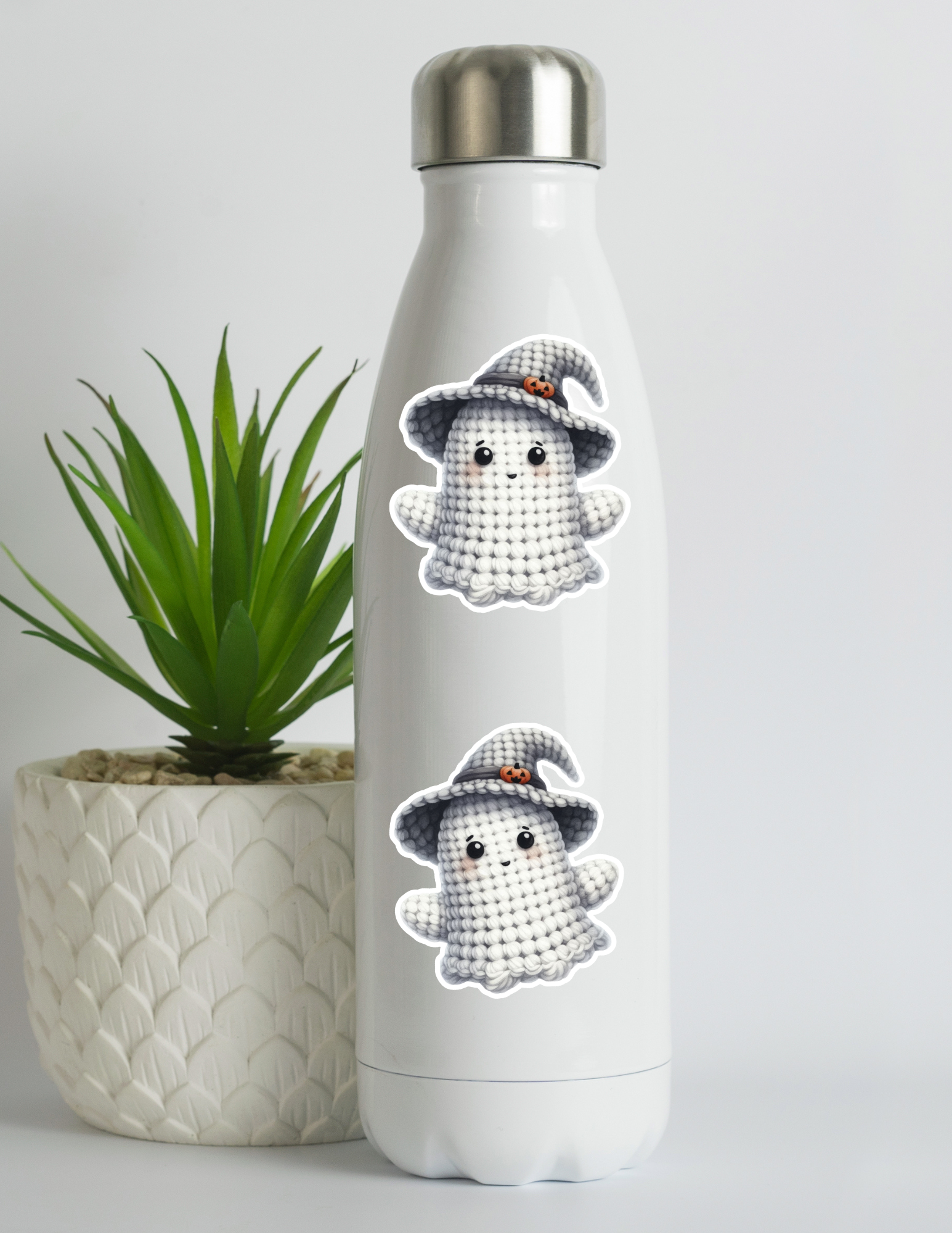 Crochet Ghost with Witch Hat Kawaii Sticker