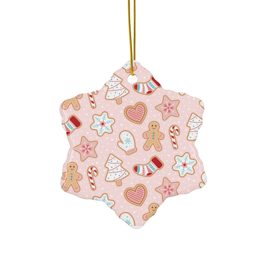 Pink-Themed Christmas Ceramic Ornament | Glossy Finish | 4 Shapes Available