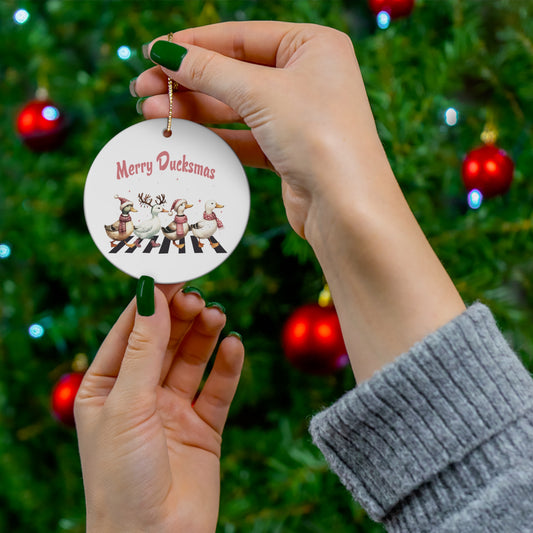 Merry Duckmas Ceramic Ornament | Glossy Finish | 2 Shapes Available
