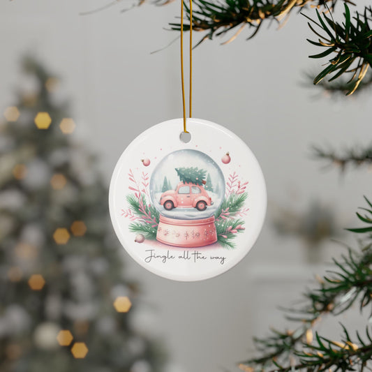 Jingle All The Way Snow Globe Ceramic Ornament (1pc, 3pcs, 5pcs, 10pcs)