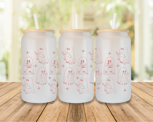 “Boo-ks & Brews” 16 oz Frosted Glass Cup