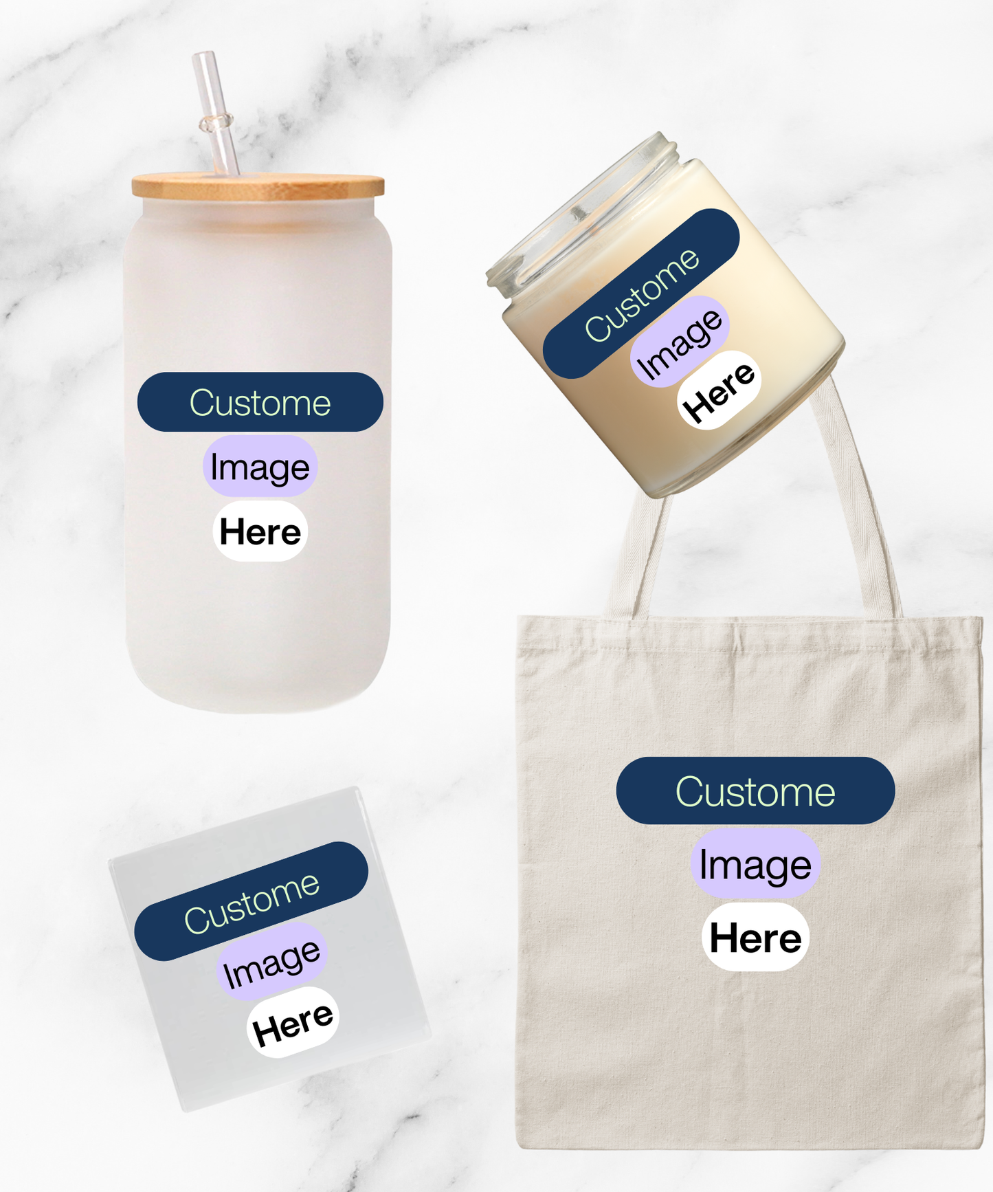 Custom Bundle Cup Coaster Tote Bag and Candle You Pick A Theme We Create It