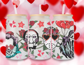 16 oz Horror Icons Valentine's Day Frosted Glass Tumbler with Bamboo Lid and Straw Pennywise, Billy the Puppet, Jason Voorhees, and Ghostface