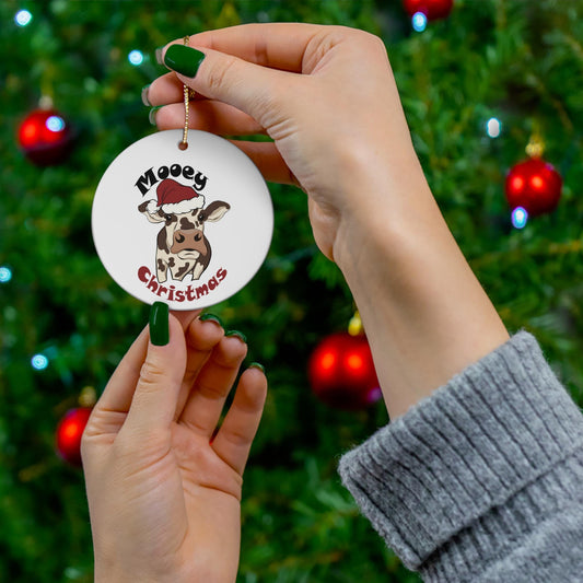 Mooey Chistmas Ceramic Christmas Ornament  | White Elephant Gift | Fun Gift | Classic Feel | Famer Gift | Cow Lovers | Country Charm