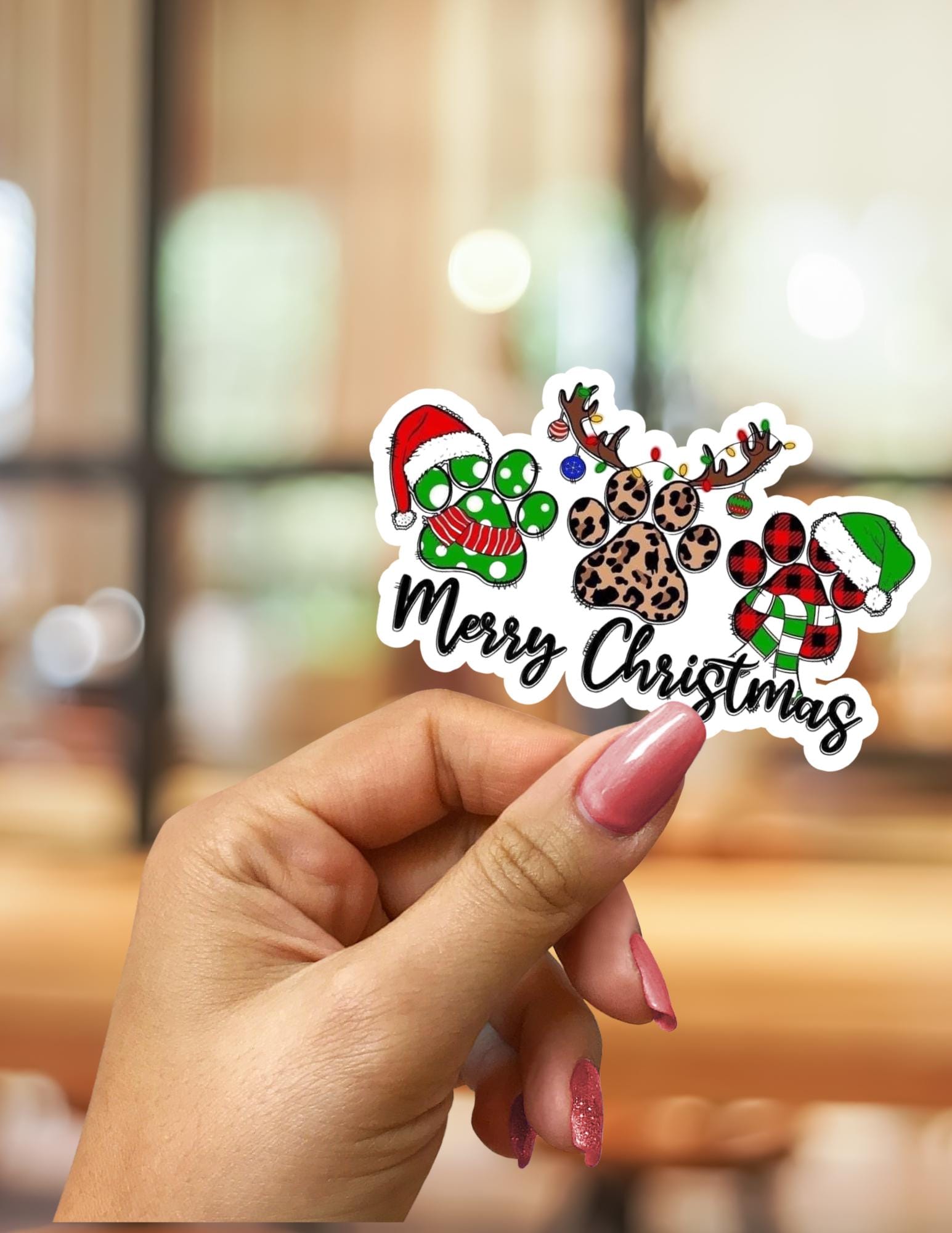 Merry Christmas Paw Prints Sticker