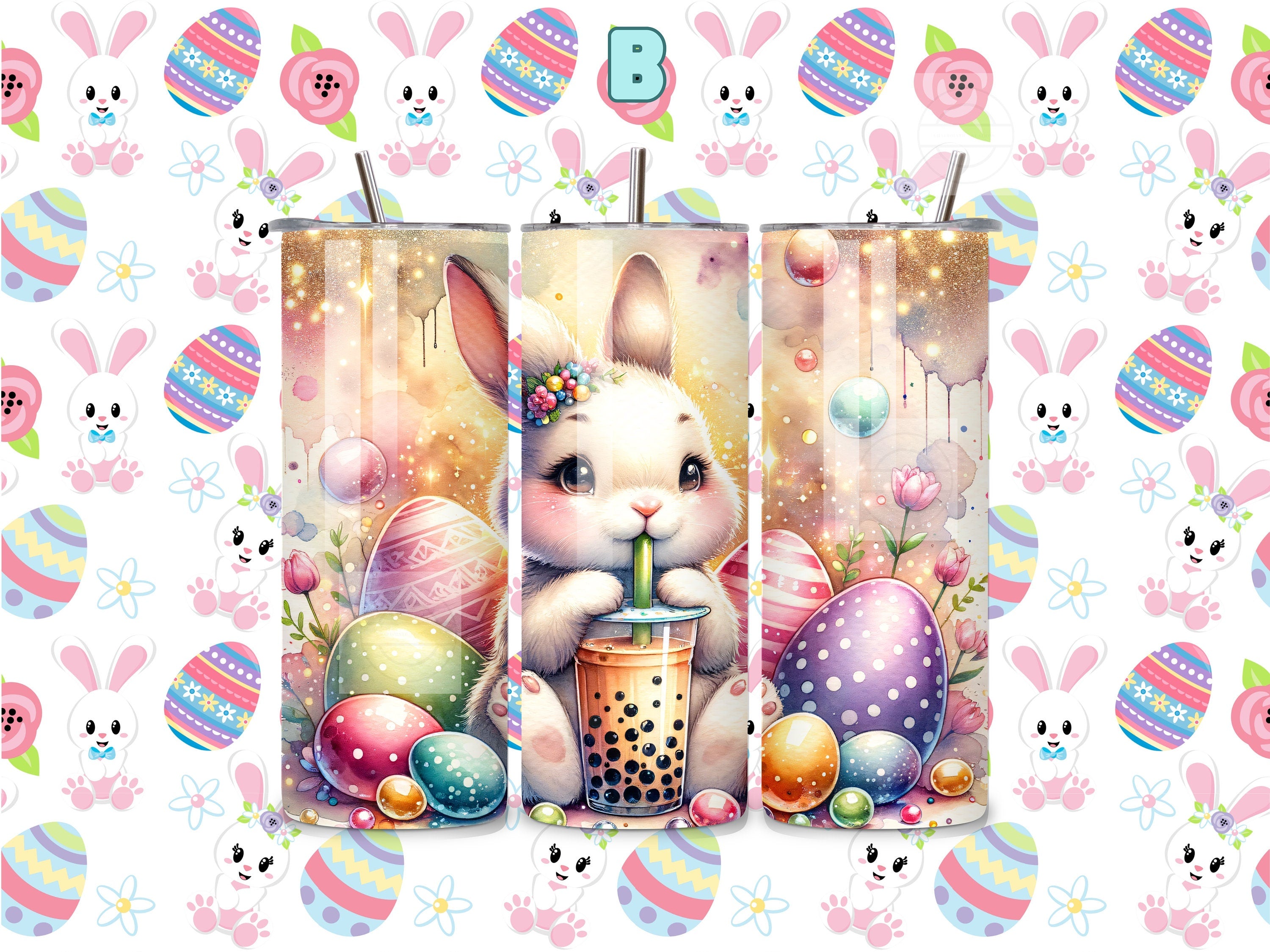 20 oz Stainless Steel Bunny Boba Tumbler - Choose Your Design