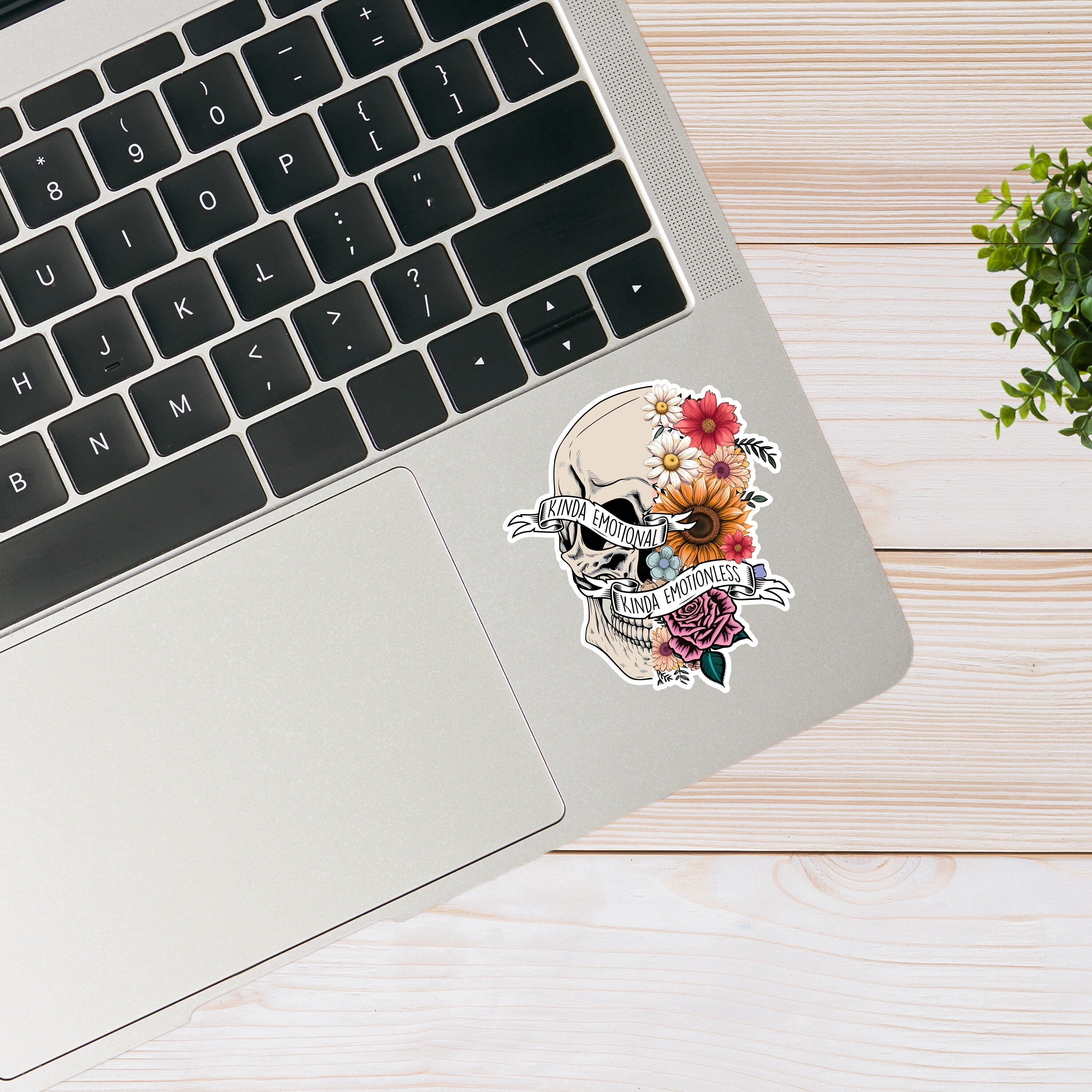 Kinda Emotional, Kinda Emotionless - Skull and Flowers Sticker