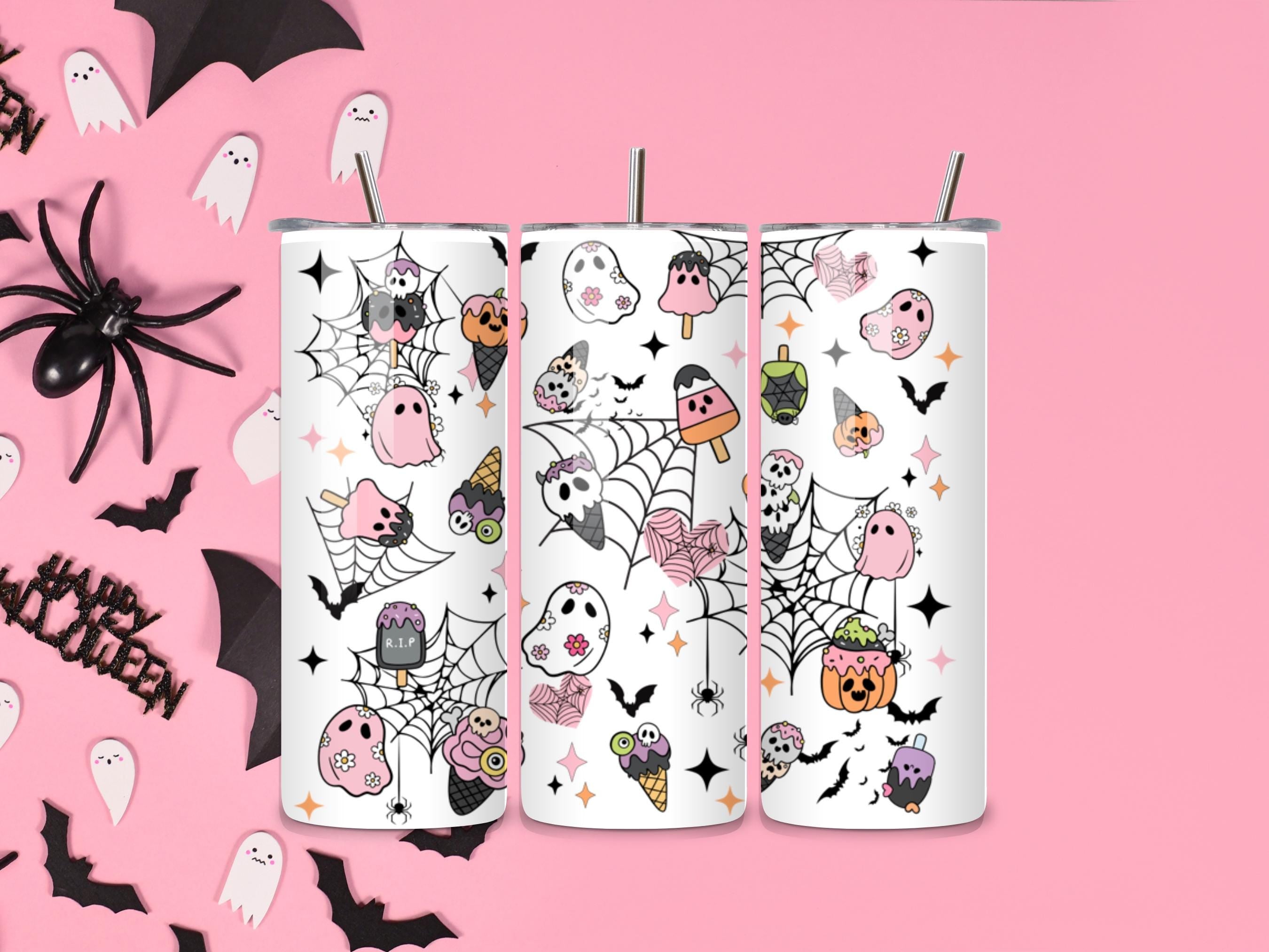 Cute Spooky Halloween Ghost and Treat Tumbler 20 OZ