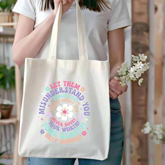 Let Them  - Inspirational Quote Floral Tote Bag
