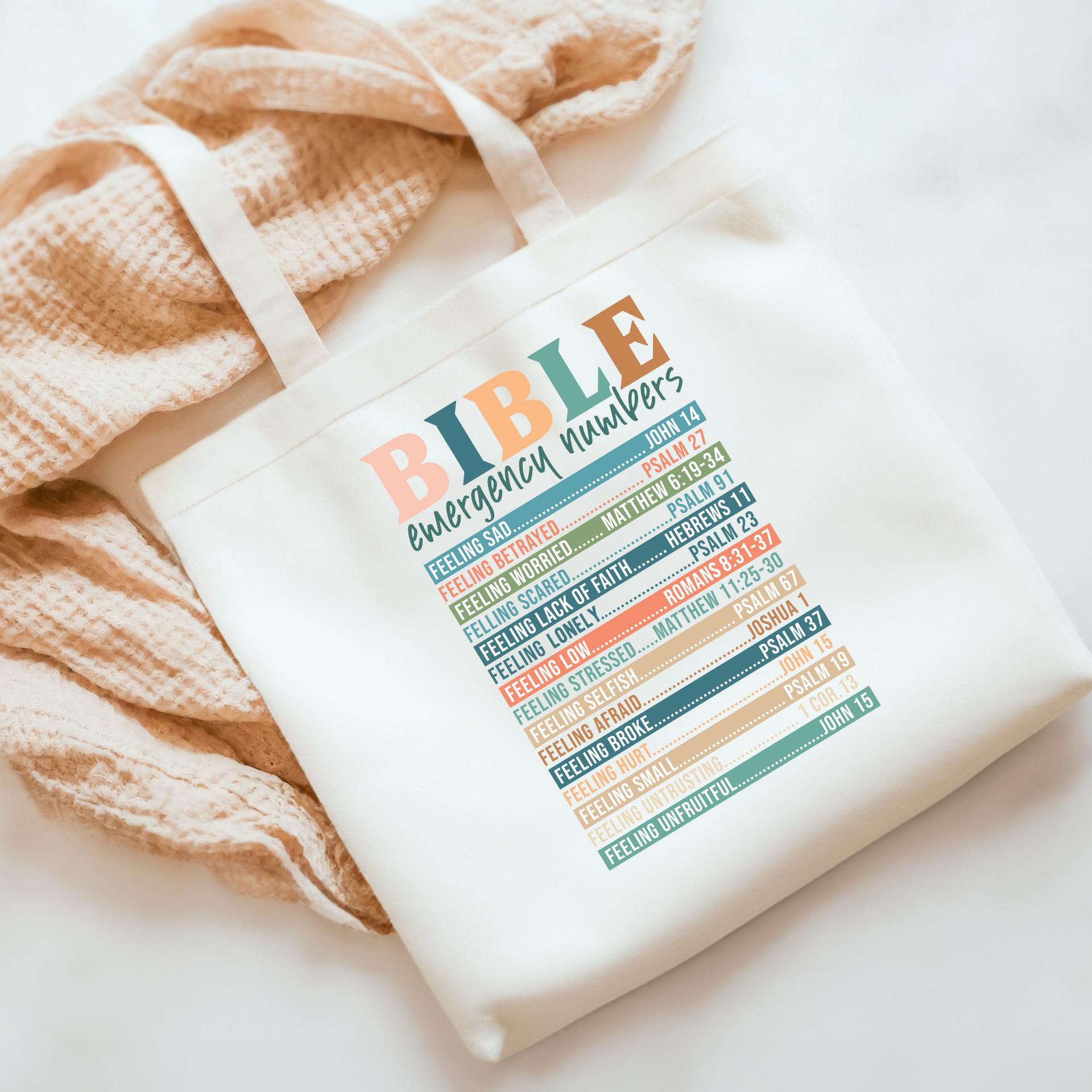 Bible Emergency Numbers Tote Bag - Inspirational Scripture Canvas Bag