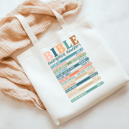 Bible Emergency Numbers Tote Bag - Inspirational Scripture Canvas Bag
