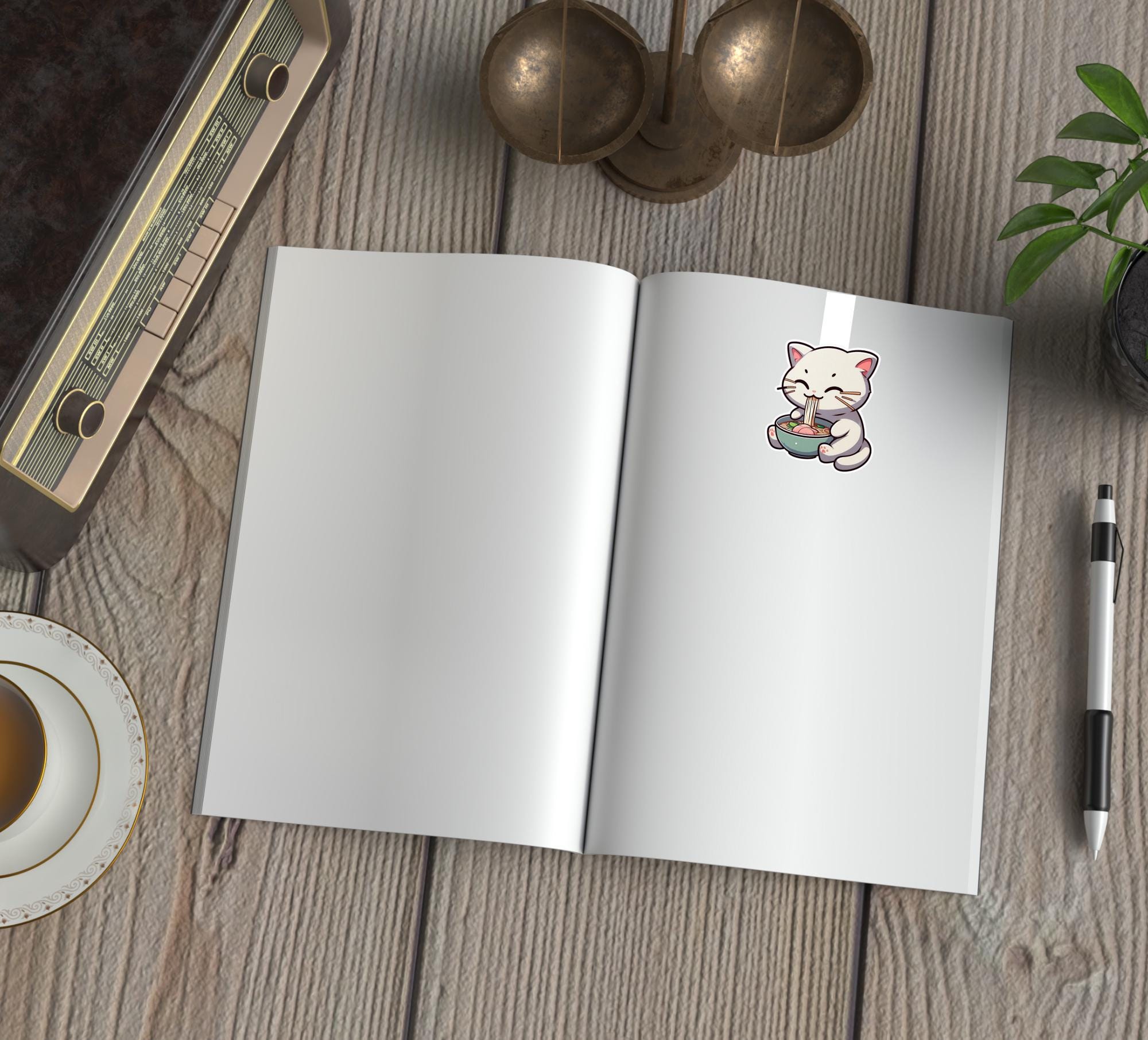 Adorable Cat Eating Ramen Magnetic Bookmark