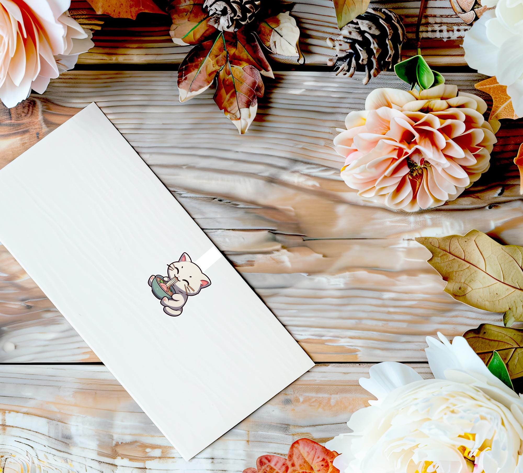 Adorable Cat Eating Ramen Magnetic Bookmark