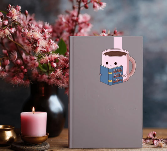 Adorable Coffee Cup Reading Magnetic Bookmark - "Drink Coffee, Read Books, Be Happy"