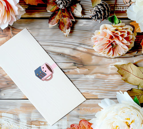 Adorable Coffee Cup Reading Magnetic Bookmark - "Drink Coffee, Read Books, Be Happy"